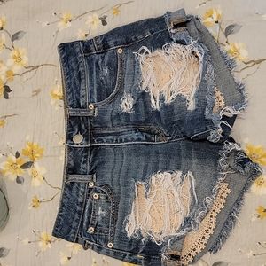 American Eagle Outfitters Blue Distressed Jean Shorts